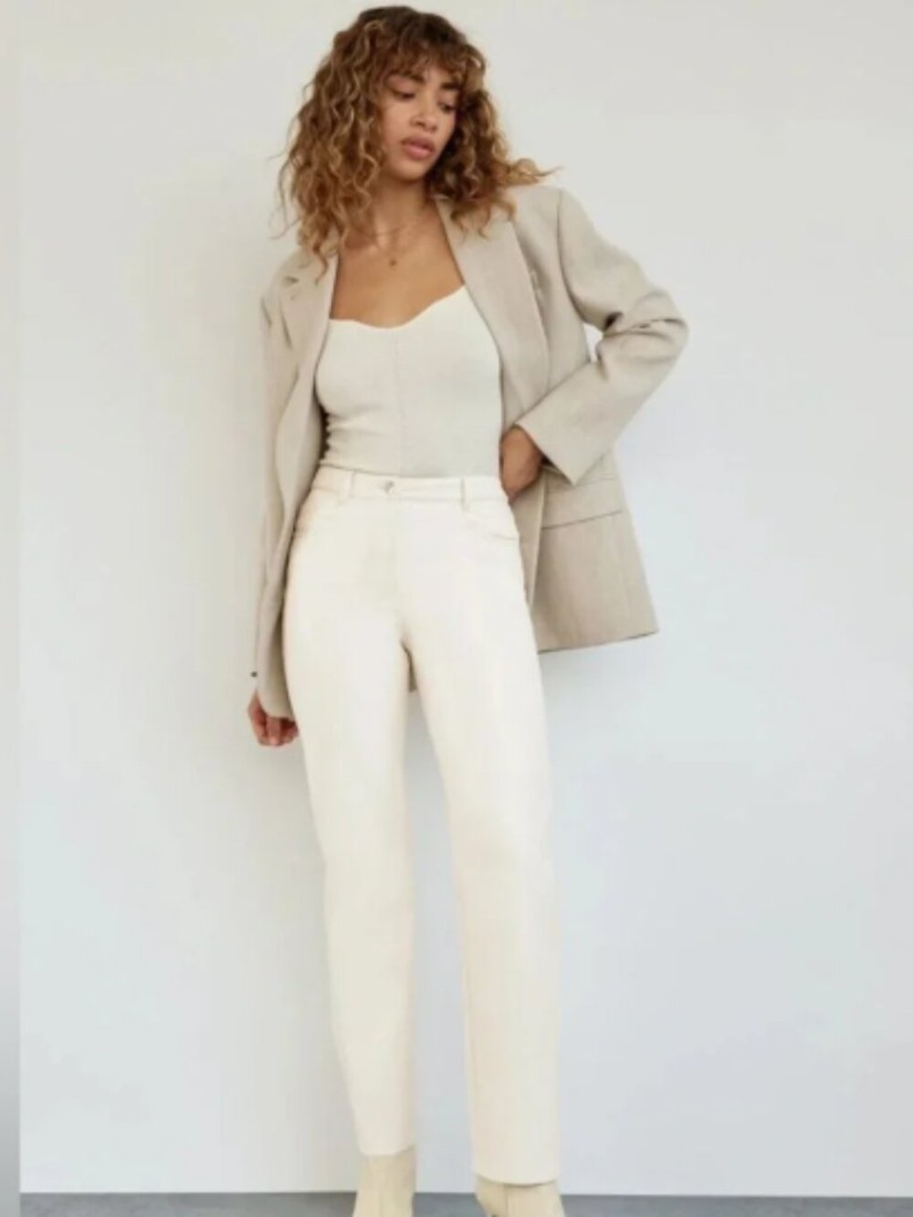 Aritzia Wilfred Melina Cream Faux Leather Pants Size 4
